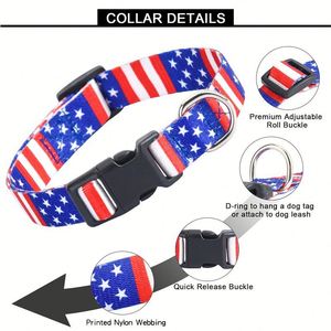 Colliers pour chiens en nylon imprimé mignons avec pendentif pour chiens et chiens de type femelle et mâle, collier pour chien et chat drapeau américain, nouveau collier pour animaux de compagnie en nylon doux et durable - Product Image 3