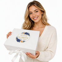 Boîte cadeau magnétique rigide personnalisée avec poignée en ruban gros-grain, boîte d'emballage cadeau de luxe avec logo imprimé pour vêtements, parfums, cosmétiques