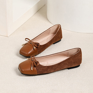 Chaussures plates confortables Xuanhui grande taille 44, nouvelle mode, en daim, à bout carré, avec nœud, pour femme, idéales pour le bureau - Product Image 3