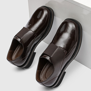 Chaussures habillées décontractées en cuir verni pour hommes, noires, à bout carré, sans lacets, design haut de gamme - Product Image 2