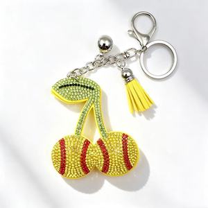 Porte-clés Sportif Bling Strass Cerise avec Pompon Velours pour Baseball, Basketball, Football, Rugby – Breloque de Sac pour Fan de Sport – Cadeau - Product Image 4