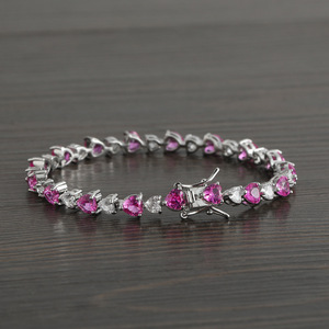 Colored Heart-shaped Tennis <b>Bracelet</b> Couple Stacked Copper Inlaid Zircon Love Tennis <b>Bracelet</b> Tanjing Fashion Lijing Necklace - Product Image 2