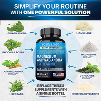 Complément Herbal Corti-Soothe pour la Gestion du Cortisol - Magnésium, L-Théanine, Ashwagandha, Phosphatidylsérine pour Adultes - 60 Capsules