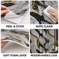 Papier peint adhésif effet marbre noir, blanc et or, feuilles en mousse PET XPE de 1,8 mm pour la rénovation de chambre à coucher 653D1