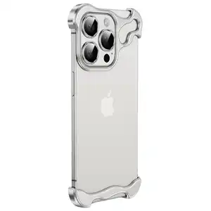 Premium Invisible Case Cool fashion designer metal frame mobile original frameless bumper case for iphone 13 14 15 plus Pro max