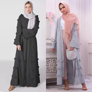 Hot 2024 Lebaran 3D bunga kardigan wanita Abaya gaun Muslim kustom bordir Islami Turki Dubai Fashion jubah