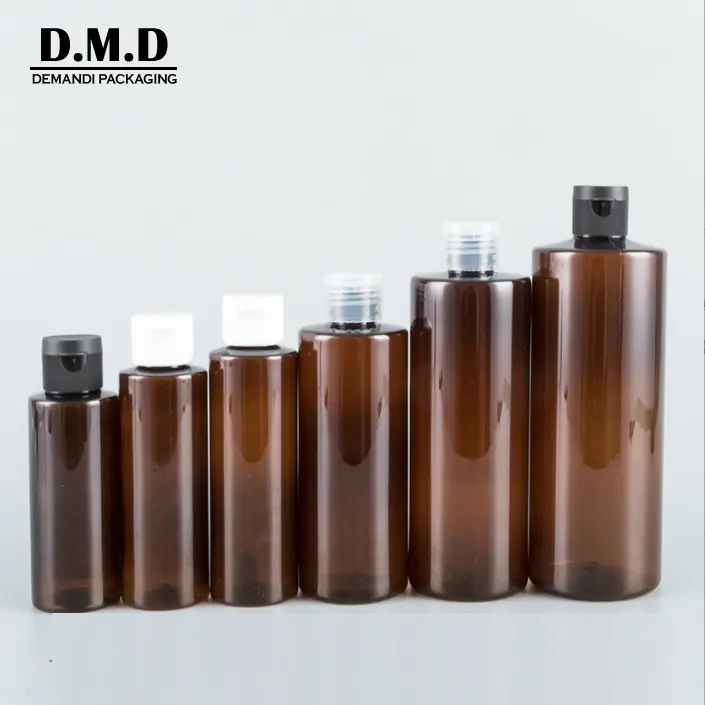 Toptan 100 kahverengi 150 ml 350ml 500 ml 10 oz PET plastik 250 8 oz amber plastik şişe flip kapak