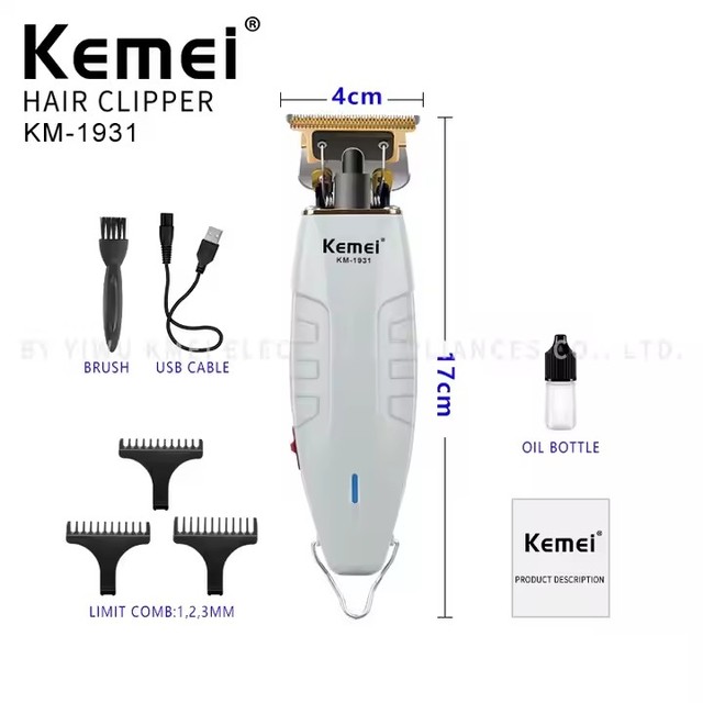 KM 1931 Professional Electric Stainless Steel Safety Hair Clippers USB Rechargeable Adjustable Trimmer for Hotel & Household Use