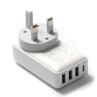 Chargeur mural fin GaN 32W PD 20W QC18W 4 ports rapide 3 USB-A 1 USB-C Adaptateur secteur US/UK/AU/EU pour iPhone Samsung Android