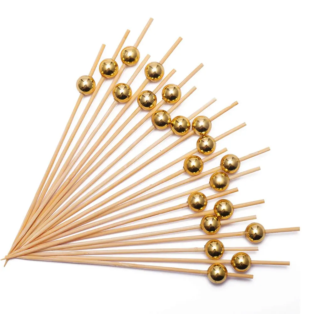 Fatti a mano Antipasto Spiedini di Bambù Decorative Ball Cocktail Pick Oro