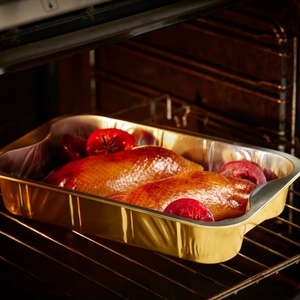 RE3G Boîte de plateau ovale en aluminium noir et or pour rôtir des aliments chauds et froids - Product Image 4