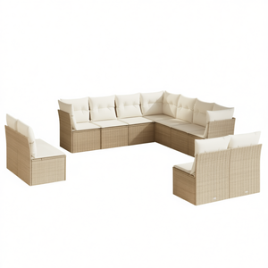 Ensemble de canapés de jardin en rotin beige, 10+ places, mobilier d'extérieur résistant aux intempéries, design contemporain - Product Image 1