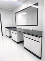 Table de laboratoire en métal moderne et durable avec évier, armoire à 4 tiroirs, revêtement en poudre époxy, acier inoxydable, poste de travail pour laboratoire de chimie