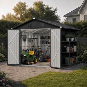Extra Spacious 12*10ft Heightened Galvanized Double Door Metal Shed Lockable <strong>Unit</strong> For <strong>Backyard</strong> Garden <strong>Storage</strong> - Product Image 1