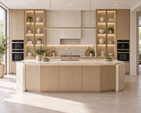Kabinet Dapur Lengkap Gaya Shaker Eropa dengan Panel Beralur Kayu Oak Terang