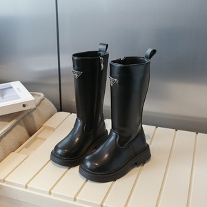 Nouvelles bottes longues pour enfants avec fermeture éclair latérale et fourrure, chaussures décontractées tendance pour enfants - Product Image 1