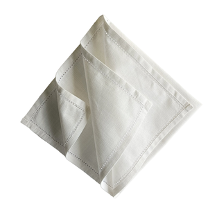 Wholesale Reusable <b>Square</b> 1cm Hemstitch Edge Drawnwork White Home & Restaurant Dining Cotton Linen Cloth Napkin - Product Image 1