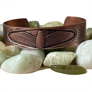 Factory Price Handcrafted Solid Pure Copper Cuff Healing Accessories Ornate Eagle Wings Antique Finish <b>Wristband</b> - Product Image 1
