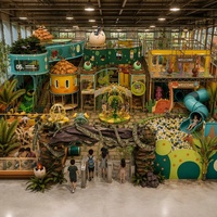 Équipement de terrain de jeu intérieur direct usine, thème jungle préhistorique, arche en pierre, bac à sable, tunnel de fossiles, tour d'œufs de dinosaure, piscine à balles