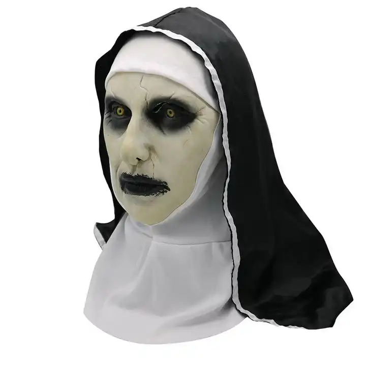 Máscara de freira assustadora, fantasia de látex com cara de
