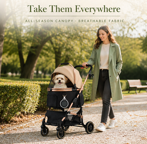 <b>Black</b> Breathable Pet Stroller with Mesh Window Storage Basket 4 Wheels for Dogs Outdoor Travel - Product Image 6