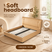 WINMAX Lit Moderne de Luxe en Cuir Véritable Rembourré, Confortable, Taille King Queen, Modulaire pour Maison et Hôtel 2522
