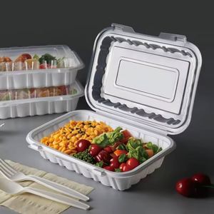 Boîte à lunch jetable à compartiments, boîte à emporter, récipient alimentaire, blanc, noir, plastique, contenants de préparation des repas avec couvercles - Product Image 2