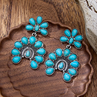 Boucles d'oreilles pendantes en turquoise style western, motif fleur de squash et fer à cheval, cadeau d'anniversaire de décembre pour femme cowgirl