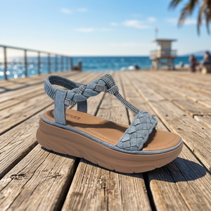 Sandalias de plataforma con correa en T trenzada para mujer, decoración de diamantes de imitación, zapatos de playa de verano con plataforma y sin cordones - Product Image 4