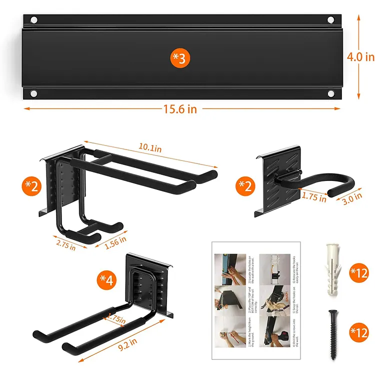 Jh-Mech Tuin Tuingereedschap Organisator Adjablegarage Organisatoren Met 8 Zware Haken Tuingereedschap Organizer Muurbevestiging