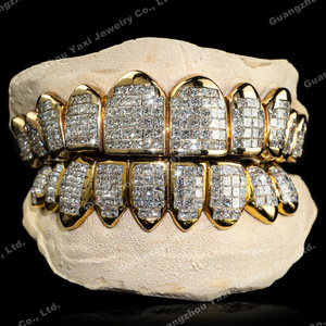 Grillz Dentales Personalizados <span class=keywords><strong>de</strong></span> Plata S925 y Oro Sólido <span class=keywords><strong>de</strong></span> 10K 14K con Moissanita <span class=keywords><strong>de</strong></span> Corte <span class=keywords><strong>Princesa</strong></span> y Diamante Cultivado en Laboratorio, Engaste Invisible, para Dientes Superiores e Inferiores - Product Image 2