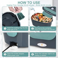 Boîte à lunch électrique chauffante portable pour voiture, maison, usage domestique, récipient en acier inoxydable anti-fuite, 1,5 L, 220V/12V