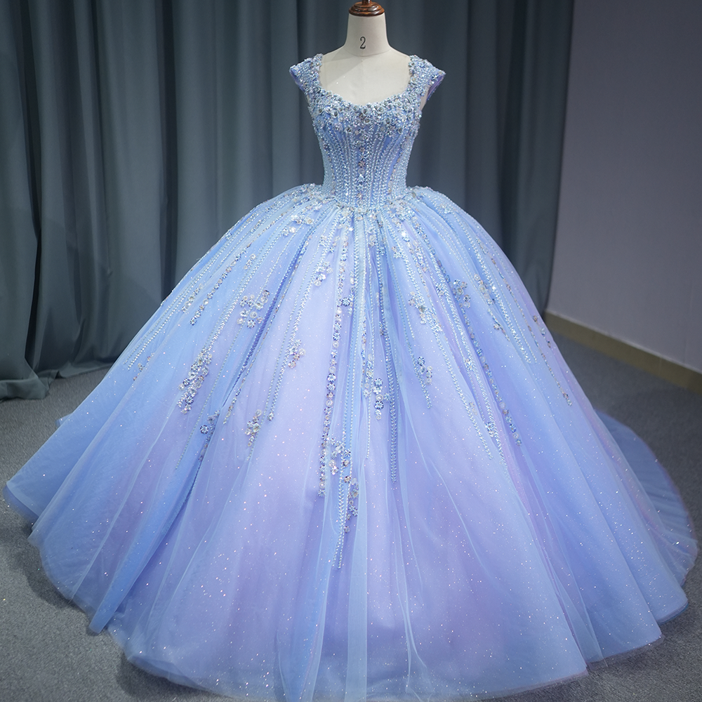 Sparkly Blue Purple Applique Ball Gown Quinceanera Dress Odm