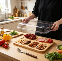 Plateau de service classique en bambou pour charcuterie, plateau de buffet avec couvercle, durable, antibactérien, outil de cuisine portable pour les fêtes