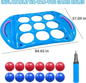 Juego de Piscina Inflable Tic Tac Toe de 9 Hoyos con Enfriador de Bebidas Integrado y Pelotas Rojas/Azules - Product Image 4