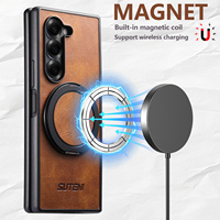Funda de Teléfono de Cuero PU con Cera Magnética, Directo de Fábrica OEM/ODM, con Protección de 360 Grados °   Soporte de Anillo Giratorio Compatible con la Serie Z Fold/Z Flip