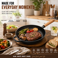 Poêle en fonte 23 25 27 29 cm avec poignée en bois, fond plat, poignée d'assistance, pour cuisinière à gaz et cuisine