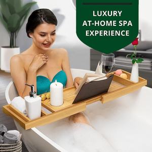 Modernes Bambus-Bad-Caddy-Tablett mit faltbarer Badewanne und ausziehbaren Seiten für den Heimgebrauch von Hotels - Product Image 4