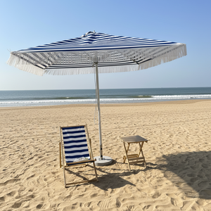 Sombrilla <span class=keywords><strong>de</strong></span> Playa Anti-UV Impermeable con Base, Sombrilla <span class=keywords><strong>de</strong></span> Patio a Rayas Impermeable, Azul y Blanco, Estilo Boho, con Borlas, para Exteriores - Product Image 1