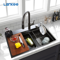 Cuisine intelligente Évier manuel Moderne 304 Acier inoxydable Noir Nano Surface Noir Multifonctionnel Robinet Cascade