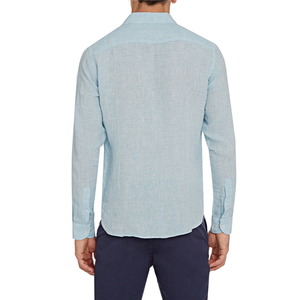 <span class=keywords><strong>Camicia</strong></span> da uomo Casual estiva tinta unita su misura in cotone a manica lunga con bottone per uomo - Product Image 2