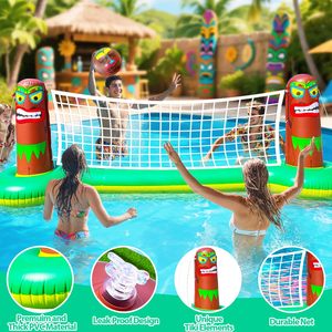Summer Trend <b>Inflatable</b> Luau Pool Volleyball Net Large <b>Floating</b> Water Game Set Tropical Hawaiian Party Beach Ball Included - Product Image 3