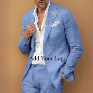 Abiti da <span class=keywords><strong>uomo</strong></span> in <span class=keywords><strong>lino</strong></span> estivo, vestibilità regolare, 3 pezzi, smoking da sposa, pantaloni di gilet con risvolto formale - Product Image 2