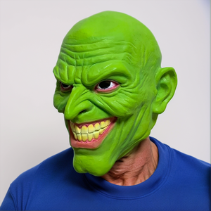 Masque en latex réaliste, drôle et moqueur de sorcier maléfique - Masque de fête d'Halloween effrayant intégral vert fluorescent froissé - Product Image 2