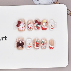 Lot de 10 faux ongles à presser pour Noël, motif œil de chat, dessin animé, <span class=keywords><strong>renne</strong></span>, ours, nœud, style doux, vente en gros - Product Image 3