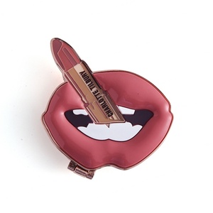 Luxury Woman Lips Lipstick Red Soft Enamel Metal Vanity Portable Makeup Mirror with Suction Cup - Product Image 1