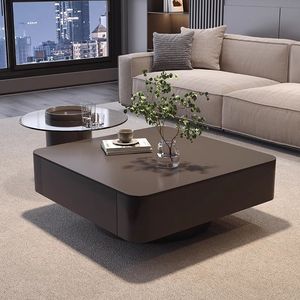 High-end Light Luxury Italian Style Square Coffee <strong>Table</strong> with Storage for <strong>Small</strong> Spaces Modern Living Room <strong>Black</strong> - Product Image 1