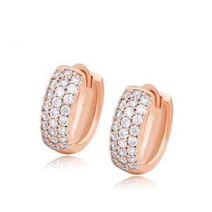 A00891365 Xuping Volledige Diamond Ronde Oorbellen Drie Rijen Stenen 3D Afdrukken Vacuüm Plating Rose Goud Kleur Huggie Earring