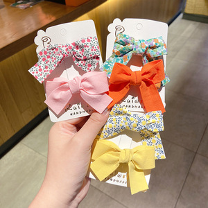 Floral Print <b>Bow</b> Hair <b>Clips</b> Set Cute Solid Color Fabric Barrettes Side Bangs Decor Pins For Girls Kids Princess Hair Accessories - Product Image 3