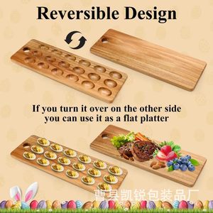 Egg <b>Storage</b> <b>Tray</b> Wooden Double Sided For Party Deli Display Multifunction Cutting Board With 18 Slots - Product Image 3